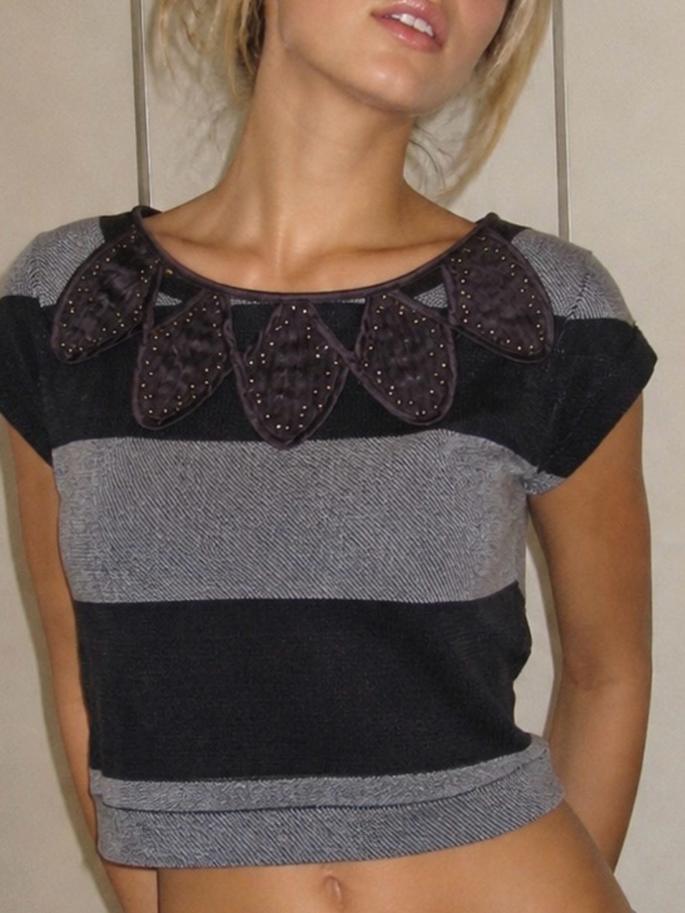 BCBG Y2K Vintage Tweed Embellished Crop Top Small